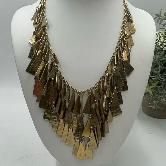 Robert Lee Morris Soho Singed Vintage Gold Plated Textured Long Bib Necklace - Picture 1 of 9